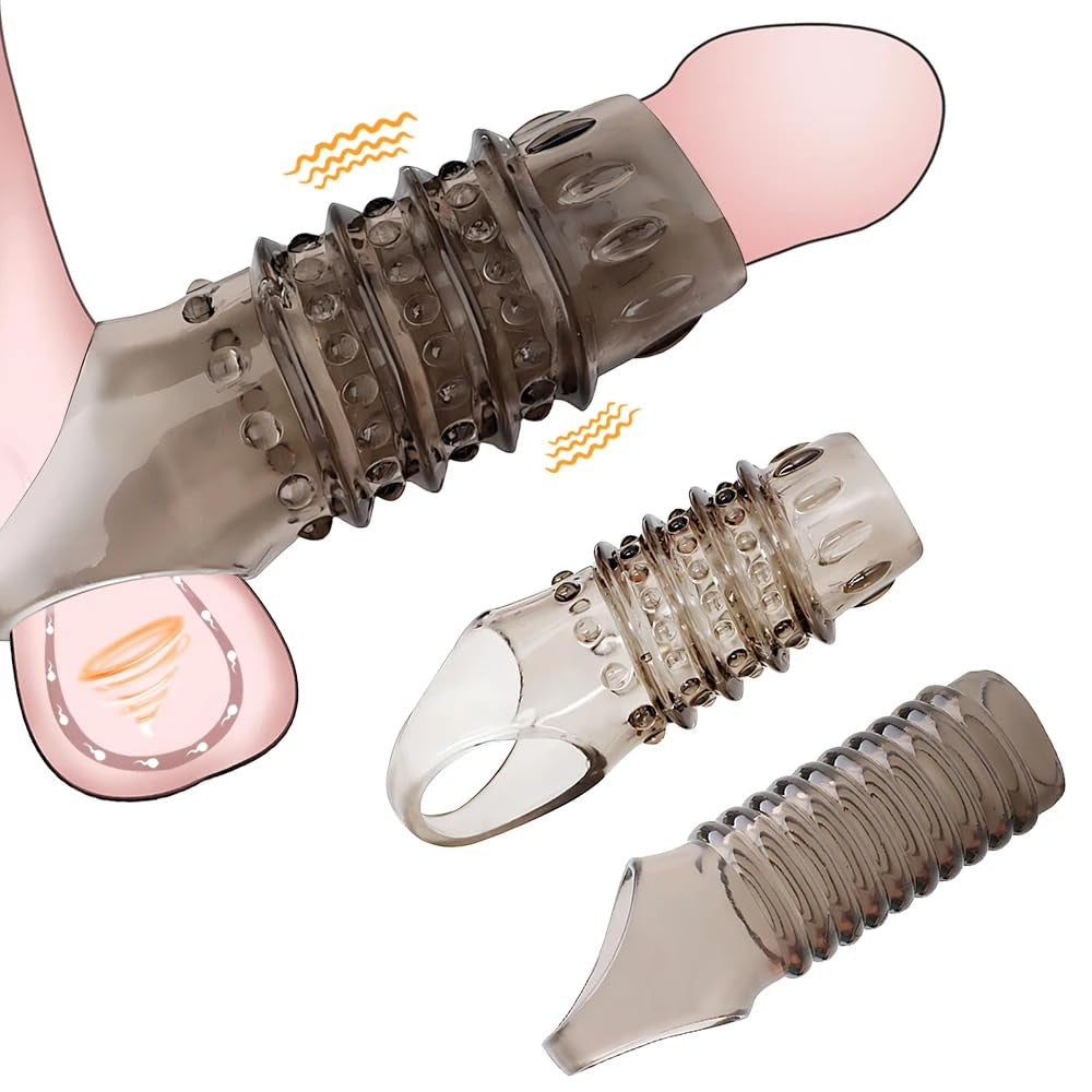 Smoky Textured Extension Sleeve with Multi-Point Stimulation Ring