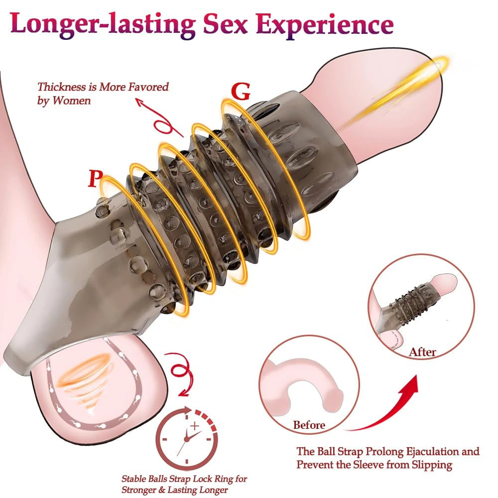 Smoky Textured Extension Sleeve with Multi-Point Stimulation Ring