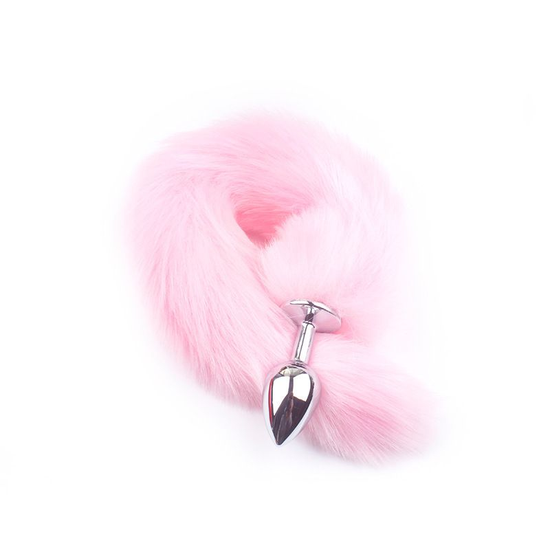 Fluffy Fox Tail Anal Plug with Polished Metal Base
