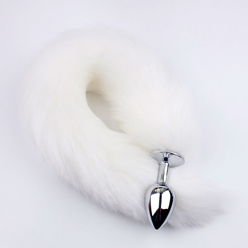 Fluffy Fox Tail Anal Plug with Polished Metal Base