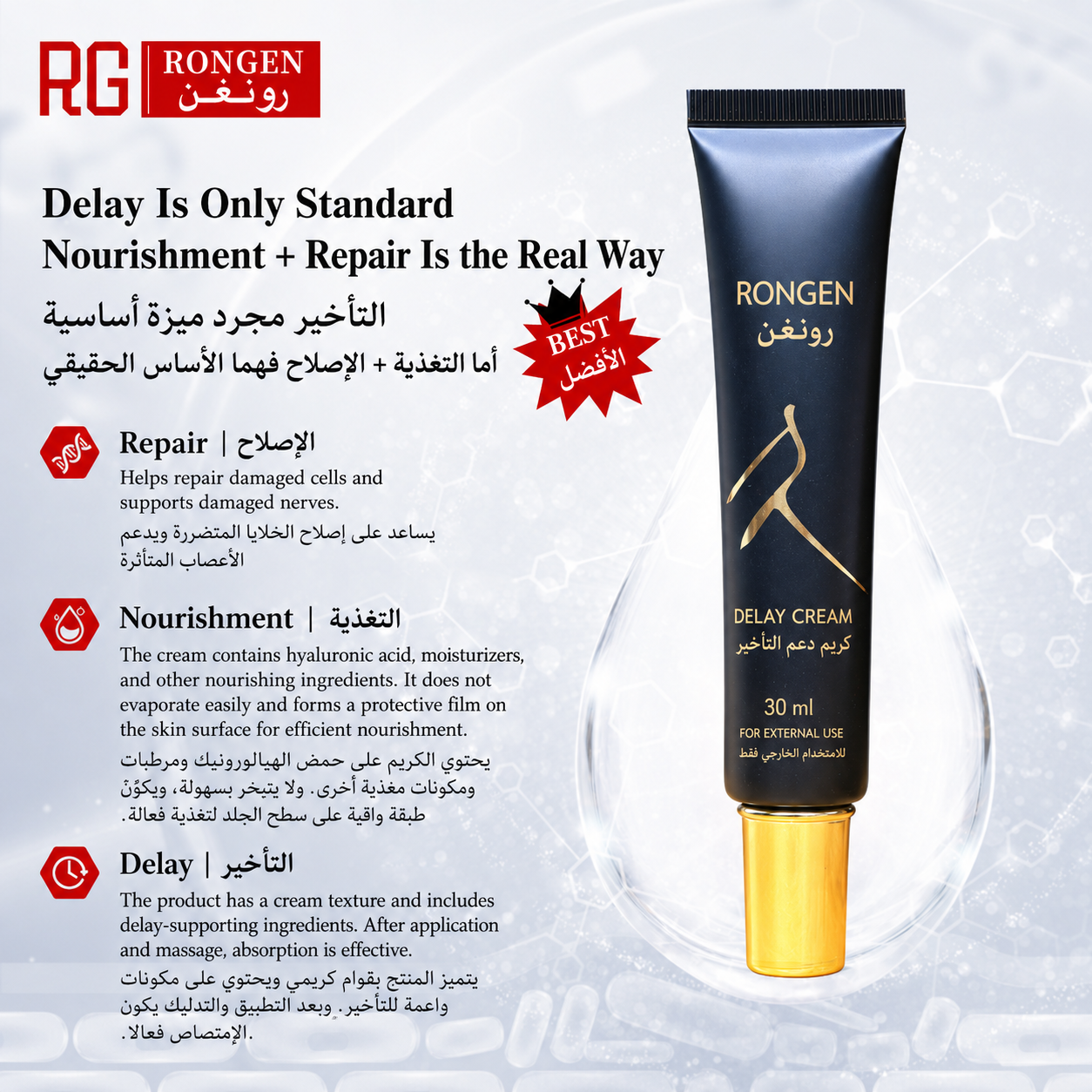 Ronggen Men's Intimate Care Cream 30 mL | Easy-Apply External Care in a Travel-Ready Tube