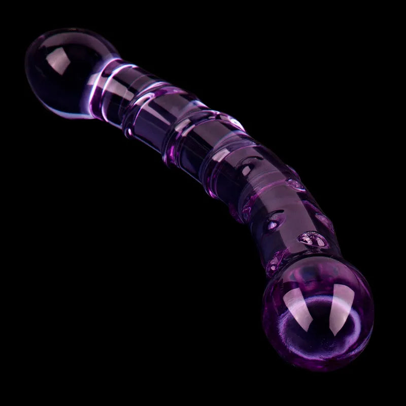 19CM Crystal Glass Double-Ended Textured Pleasure Wand
